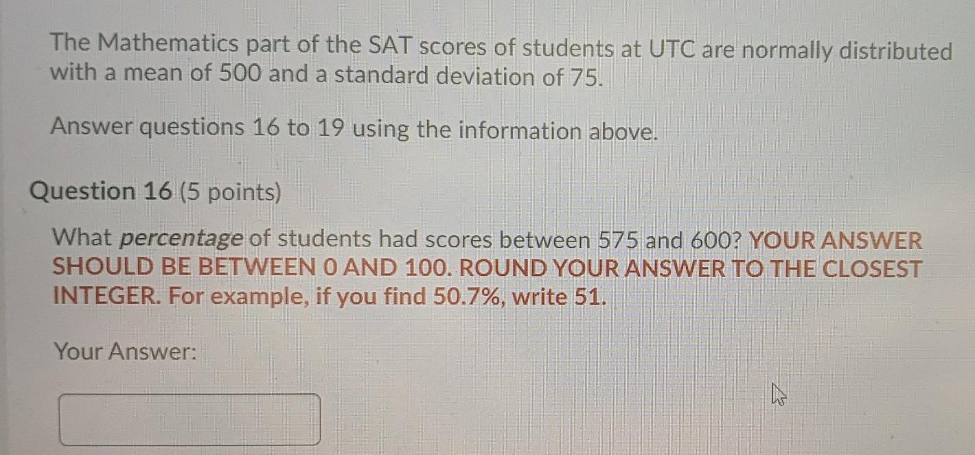 Solved The Mathematics part of the SAT scores of students at | Chegg.com