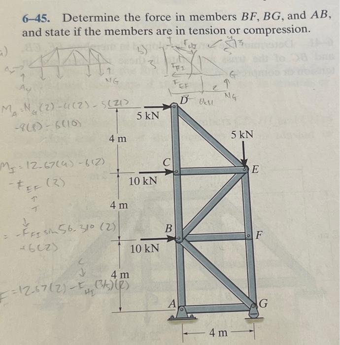 Solved 6-45. Determine The Force In Members BF, BG, And AB, | Chegg.com