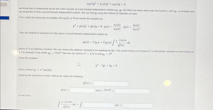 Solved A2 X Y′′ A1 X Y′ A0 X Y 0 We Would Lave To Find A