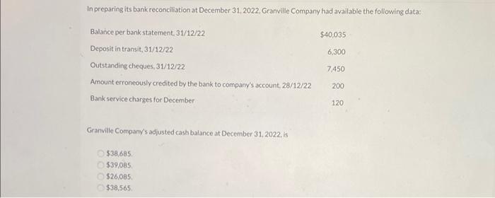 Solved In Preparing Its Bank Reconciliation At December 31, | Chegg.com