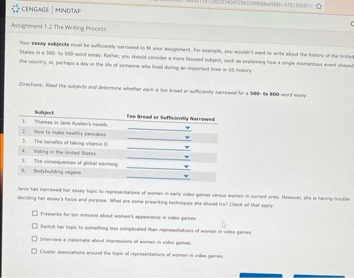 CENGAGE MINDTAP Assignment 1.2 The Writing Process