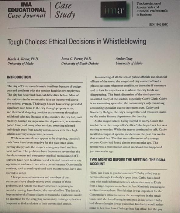 Solved IMA EDUCATIONAL Case Case Journal Study Ima The Chegg
