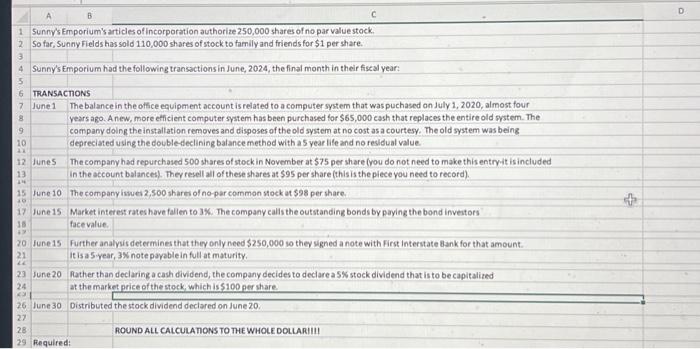 Solved A B C. D Sunny's Emporium's Articles Of Incorporation | Chegg.com