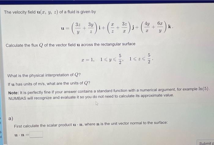 Solved The velocity field u(x,y,z) of a fluid is given by | Chegg.com