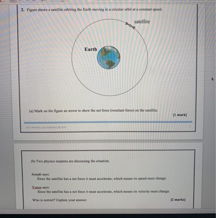 Solved 2. Figure Shows A Satellite Orbiting The Earth Moving | Chegg.com