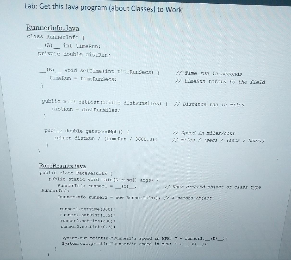 Solved Lab: Get this Java program (about Classes) to Work | Chegg.com
