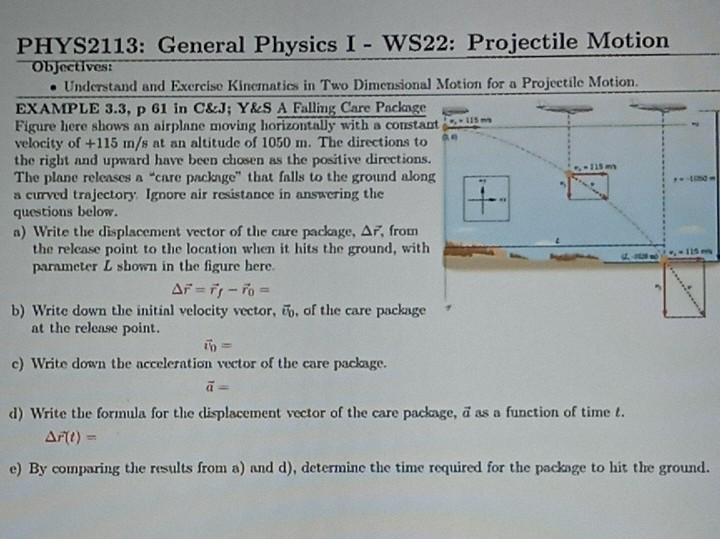 Solved 115m PHYS2113: General Physics I - WS22: Projectile | Chegg.com