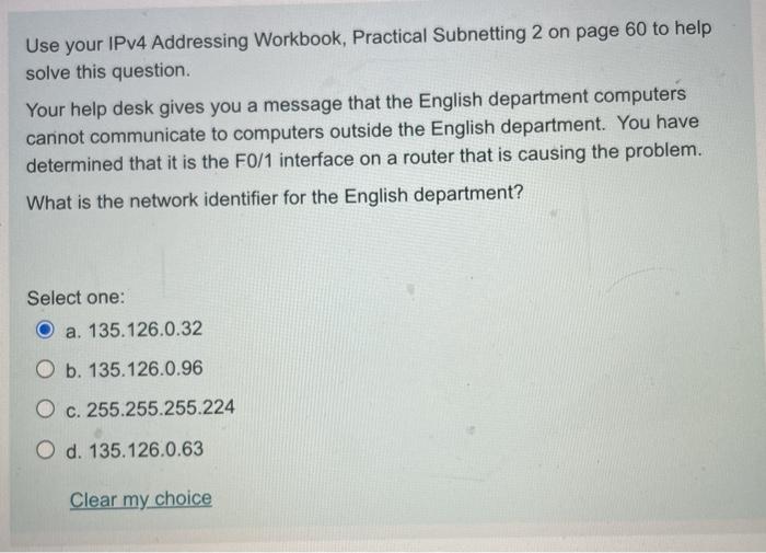 Solved Use your IPv4 Addressing Workbook, Problem 15 | Chegg.com