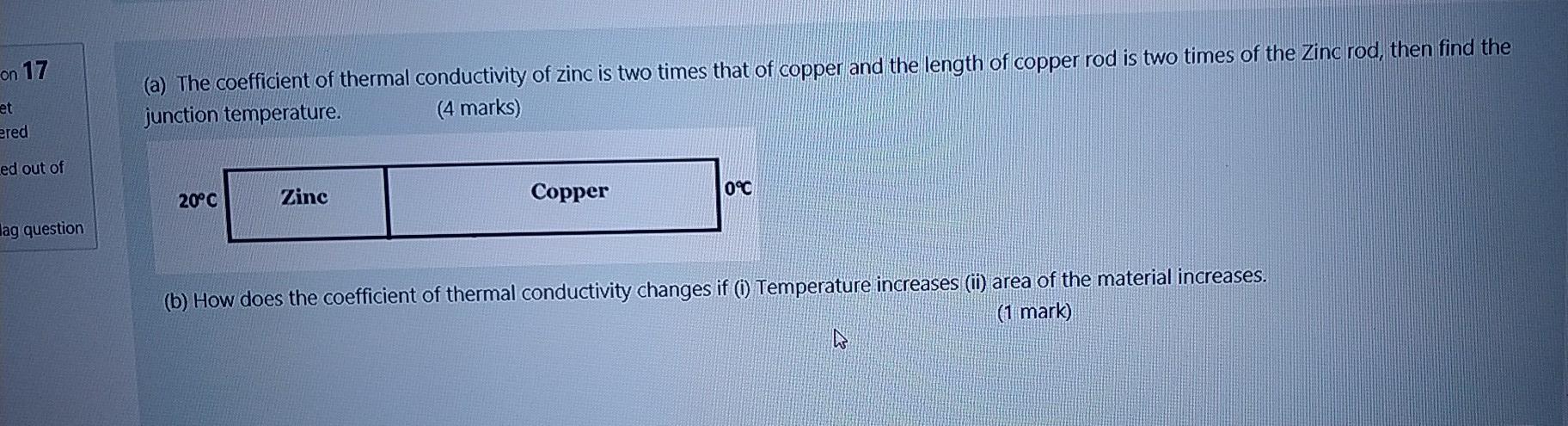 Solved on 17 (a) The coefficient of thermal conductivity of | Chegg.com