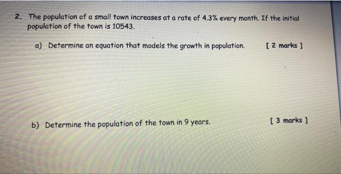 Solved 2. The population of a small town increases at a rate | Chegg.com
