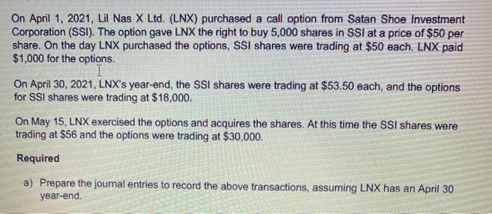 Solved On April 1, 2021, Lil Nas X Ltd. (LNX) purchased a | Chegg.com