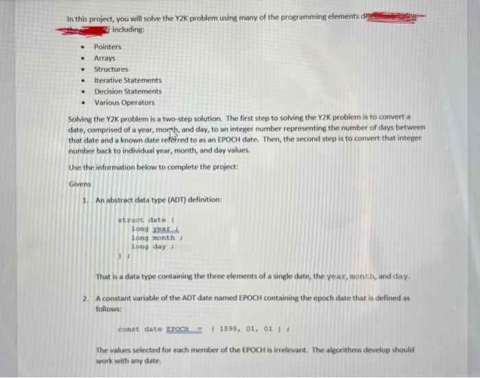 In this project, you will solve the Y2K problem using | Chegg.com