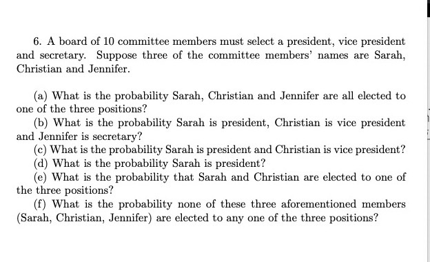 Solved 6. A Board Of 10 Committee Members Must Select A | Chegg.com