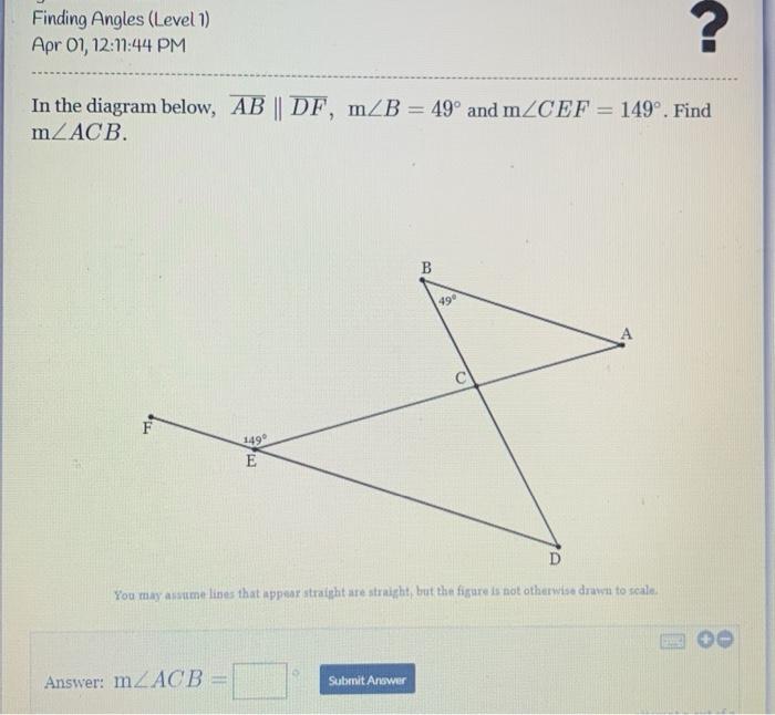 Solved Finding Angles (Level 1) Apr 01, 121744 PM ? In the