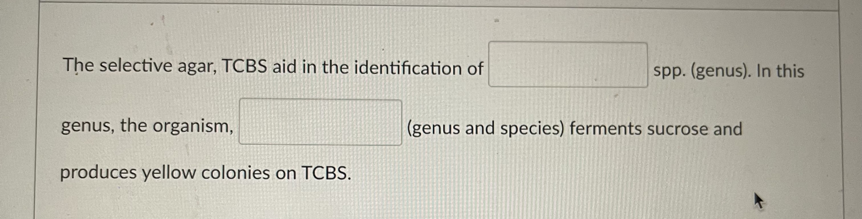 Solved The selective agar, TCBS aid in the identification | Chegg.com