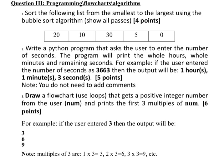 Solved Question III: Programming\flowcharts\algorithms 1. | Chegg.com image.