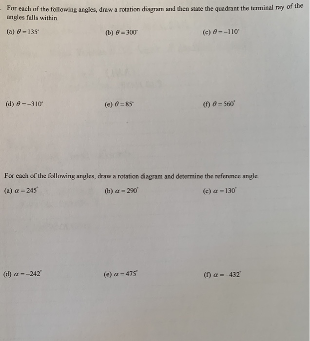 Solved For Each Of The Following Angles, Draw A Rotation | Chegg.com