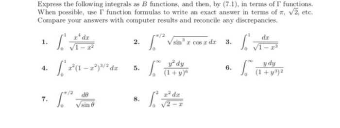 Solved Express The Following Integrals As B Functions, And | Chegg.com