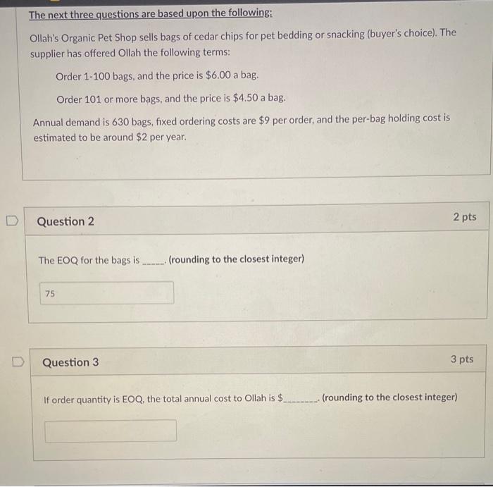 Solved The next three questions are based upon the | Chegg.com