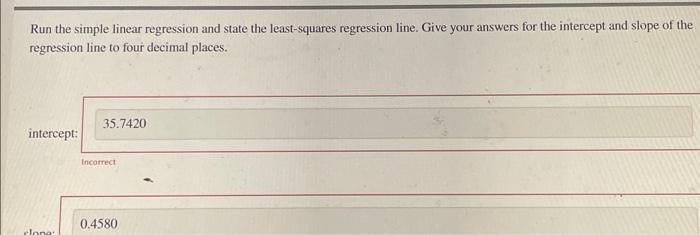 Solved Run the simple linear regression and state the | Chegg.com