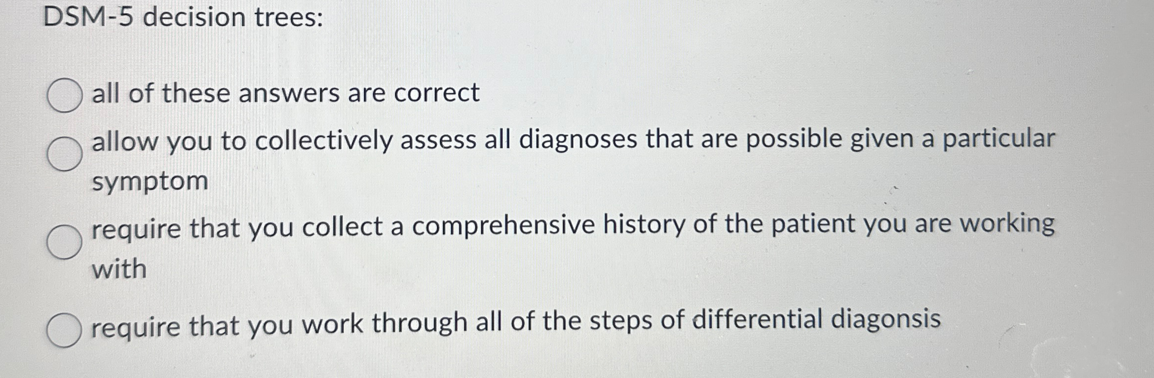 Solved DSM-5 ﻿decision trees:all of these answers are | Chegg.com