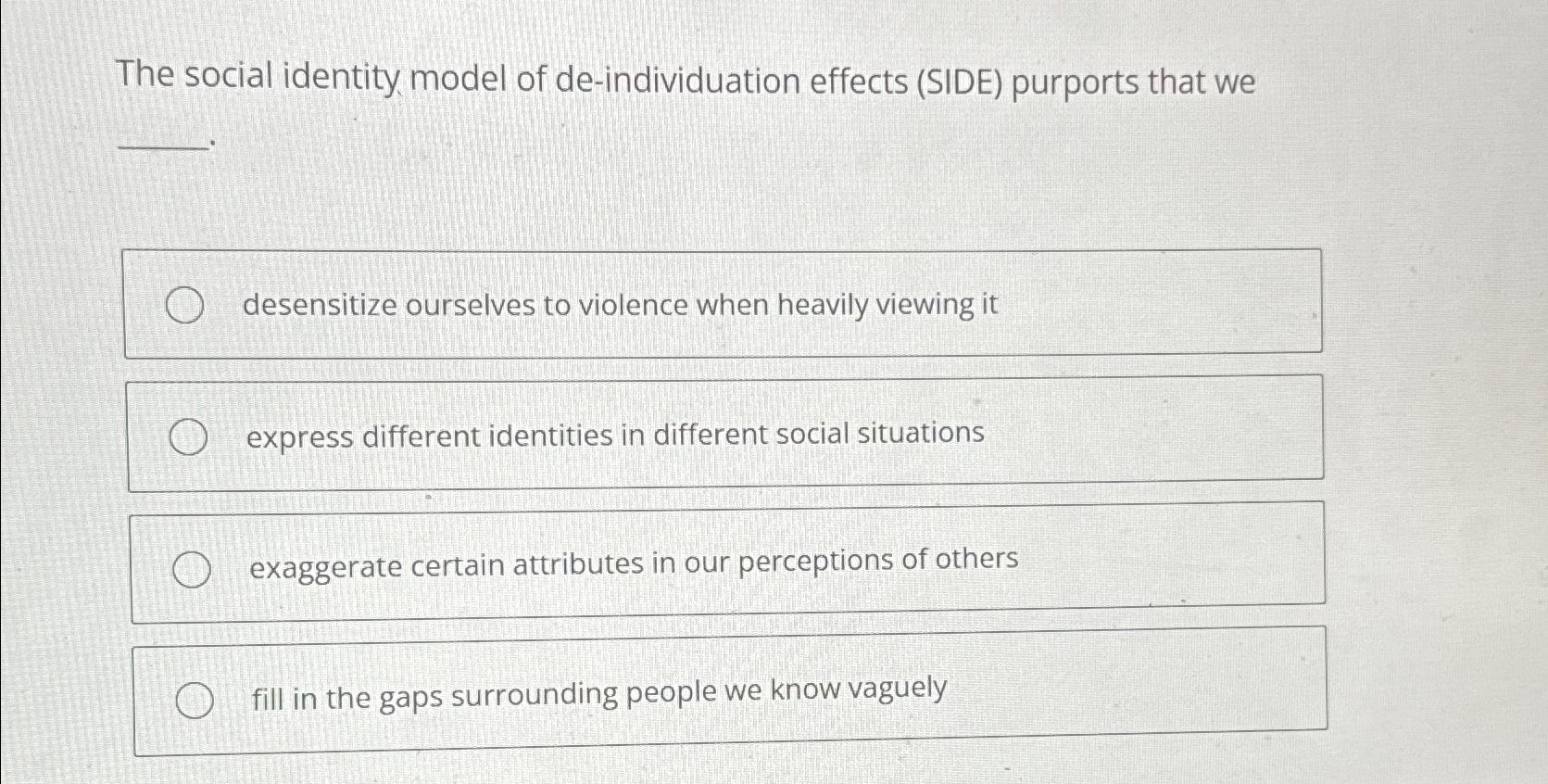 Solved The social identity model of de-individuation effects | Chegg.com
