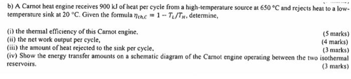 Solved B) A Carnot Heat Engine Receives 900 KJ Of Heat Per | Chegg.com