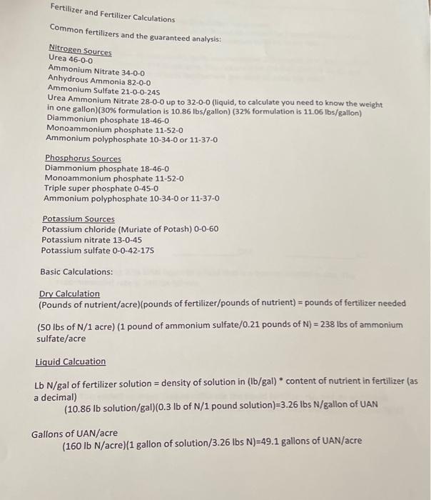Solved Common fertilizers and the guaranteed analysis