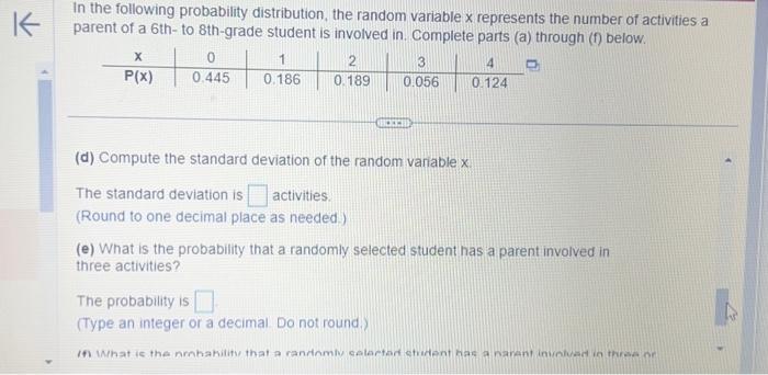 Solved In the following probability distribution, the random | Chegg.com
