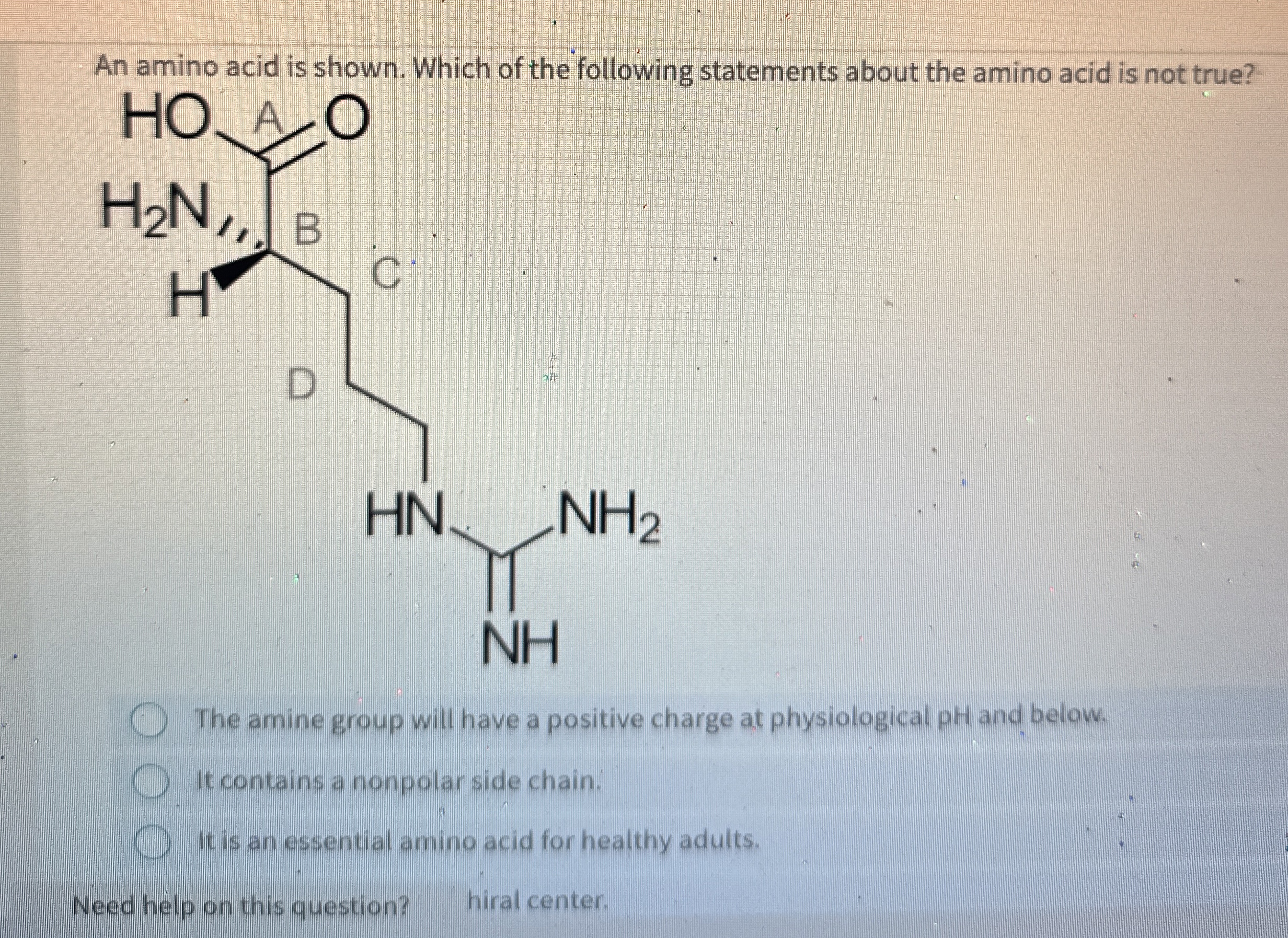 Solved An amino acid is shown. Which of the following
