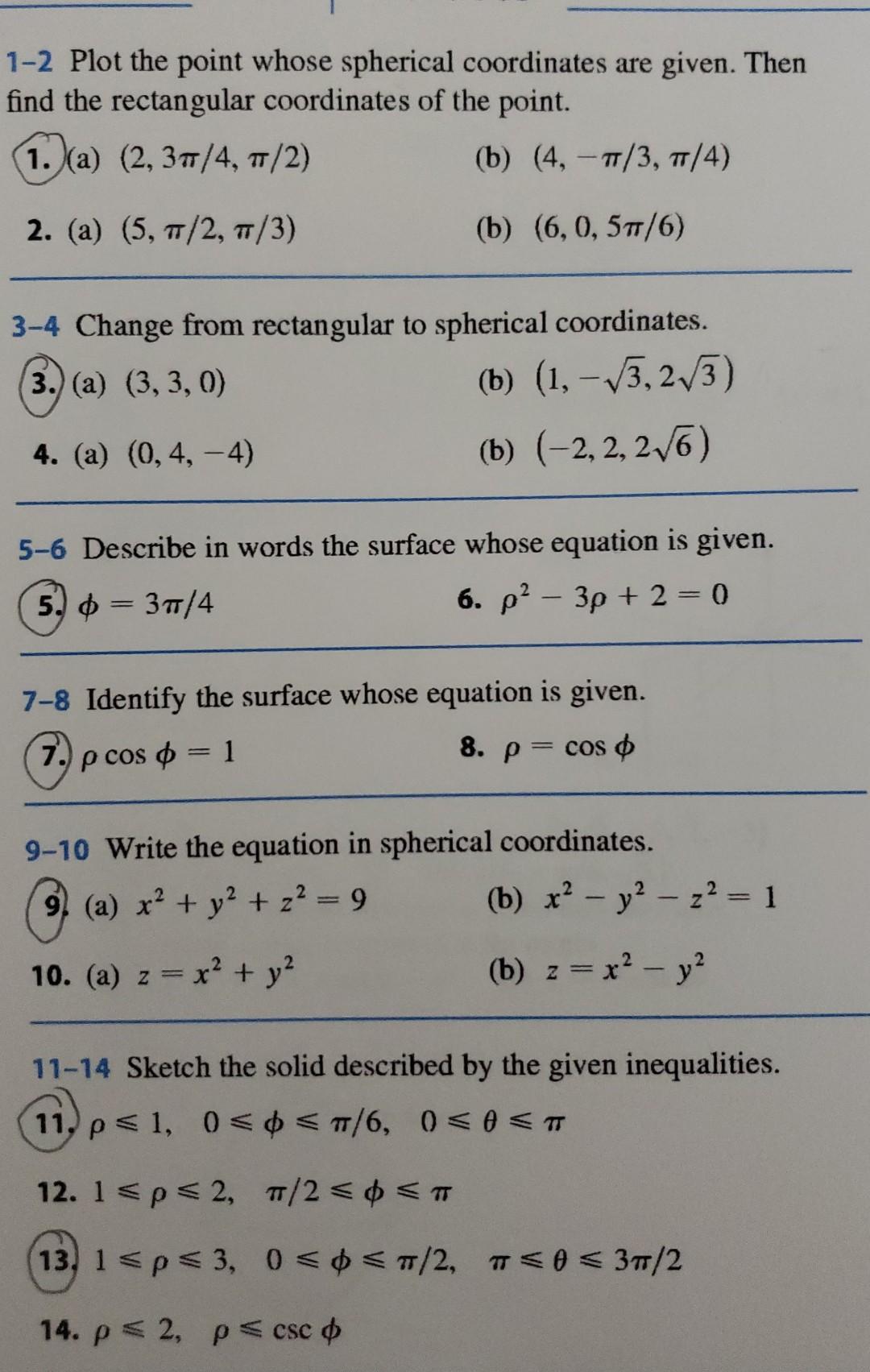 Solved 1-2 Plot the point whose spherical coordinates are | Chegg.com