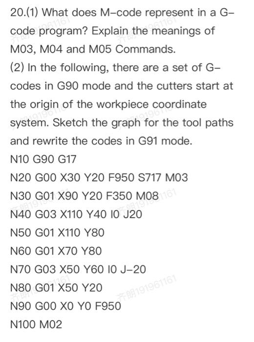 Solved 20.(1) What does M-code represent in a Gcode program?