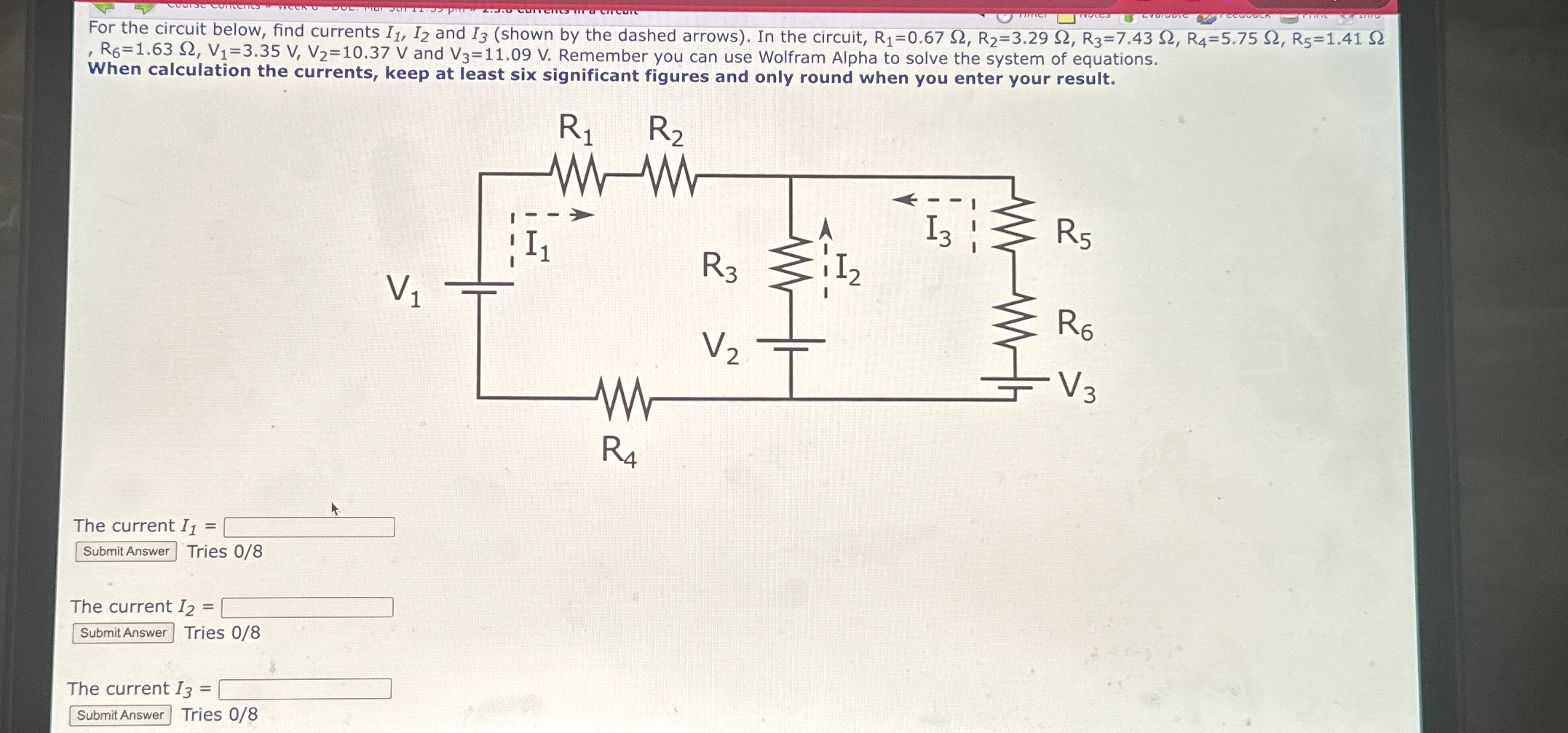 Solved For the circuit below, find currents I1,I2 ﻿and | Chegg.com