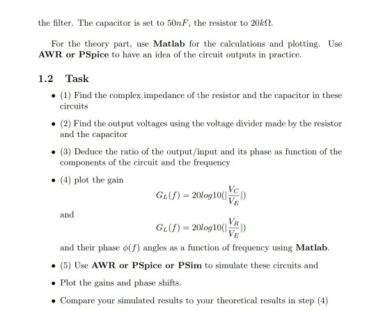 Solved 1 Part 1: RC filters: frequency domain response 1.1 | Chegg.com