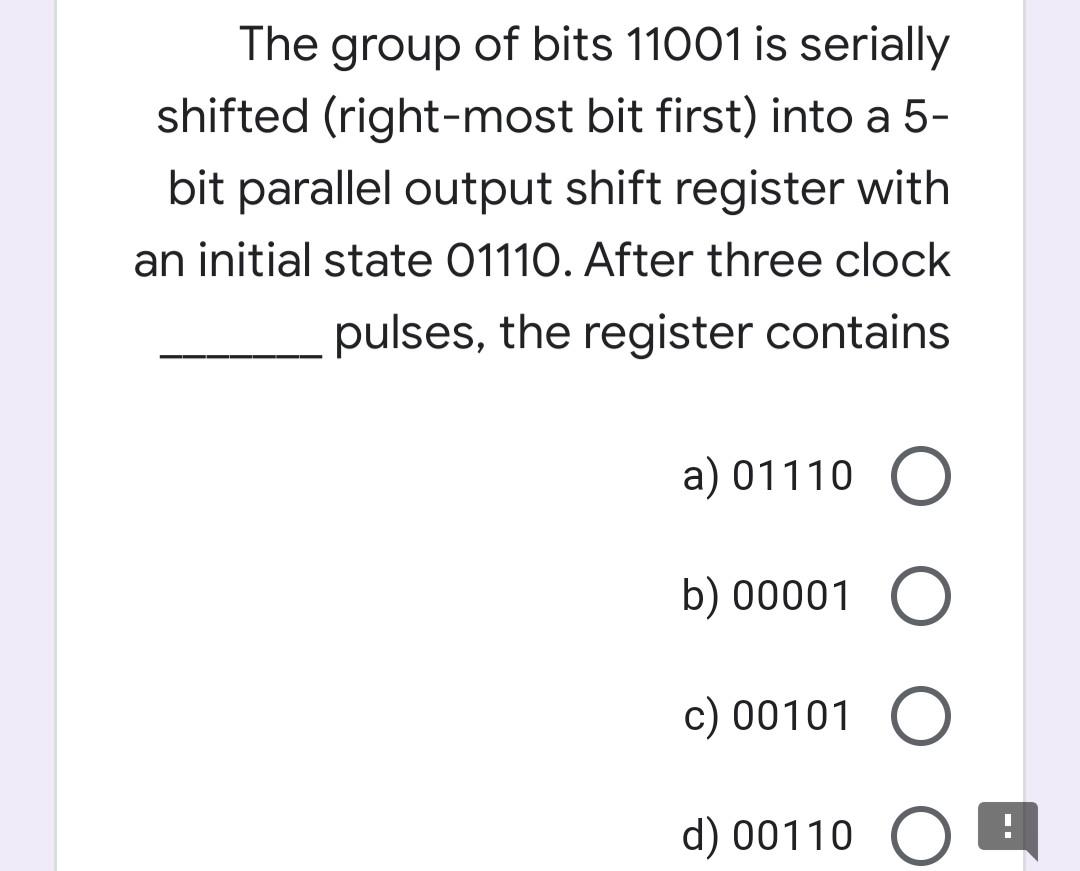 Solved The group of bits 11001 is serially shifted
