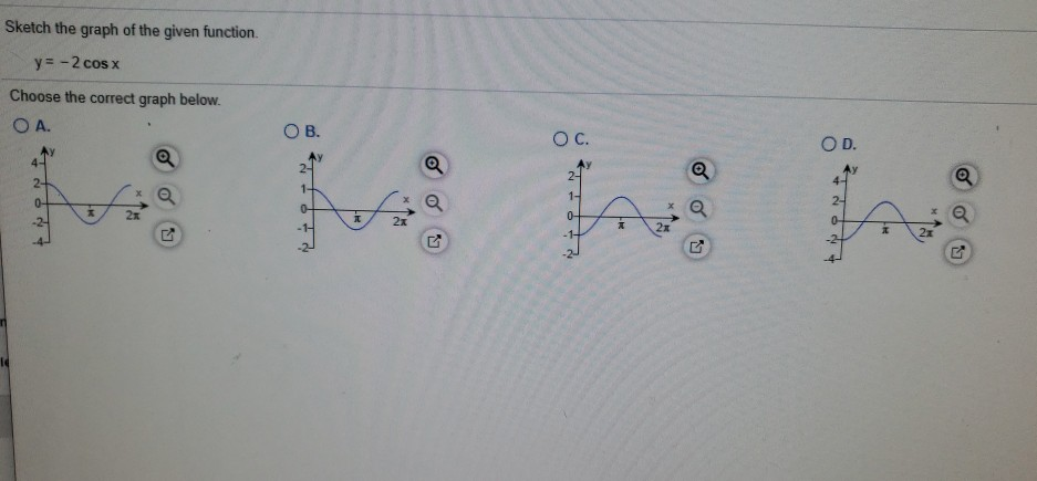 Solved Sketch the graph of the given function y = -2 cos x | Chegg.com