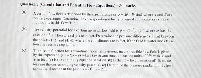 Solved Question 2 (Circulation and Potential Flow Equations) | Chegg.com