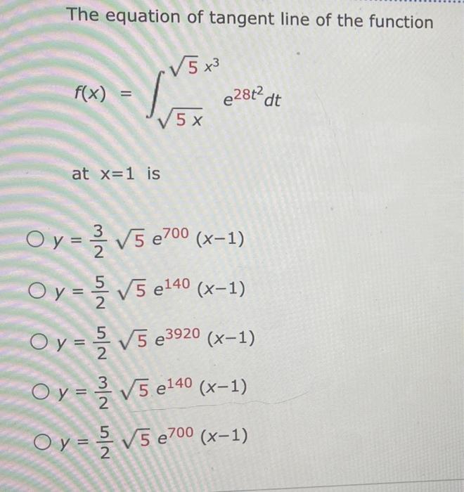 Solved The equation of tangent line of the function | Chegg.com