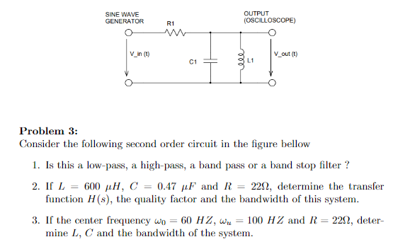 Solved Problem 3:Consider the following second order circuit | Chegg.com