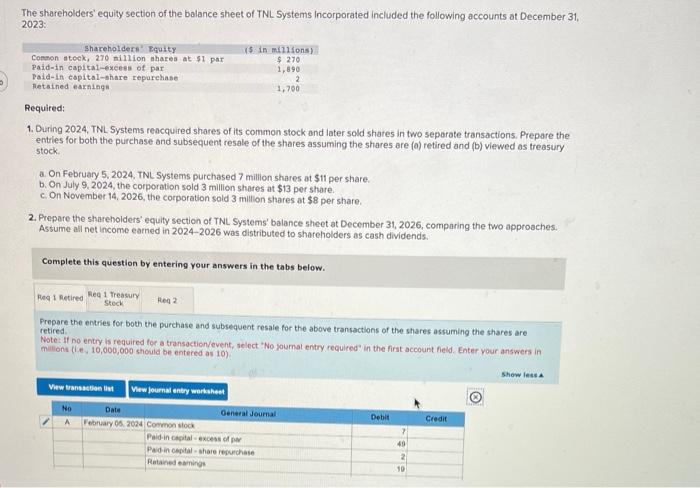 Solved The Shareholders' Equity Section Of The Balance Sheet | Chegg.com