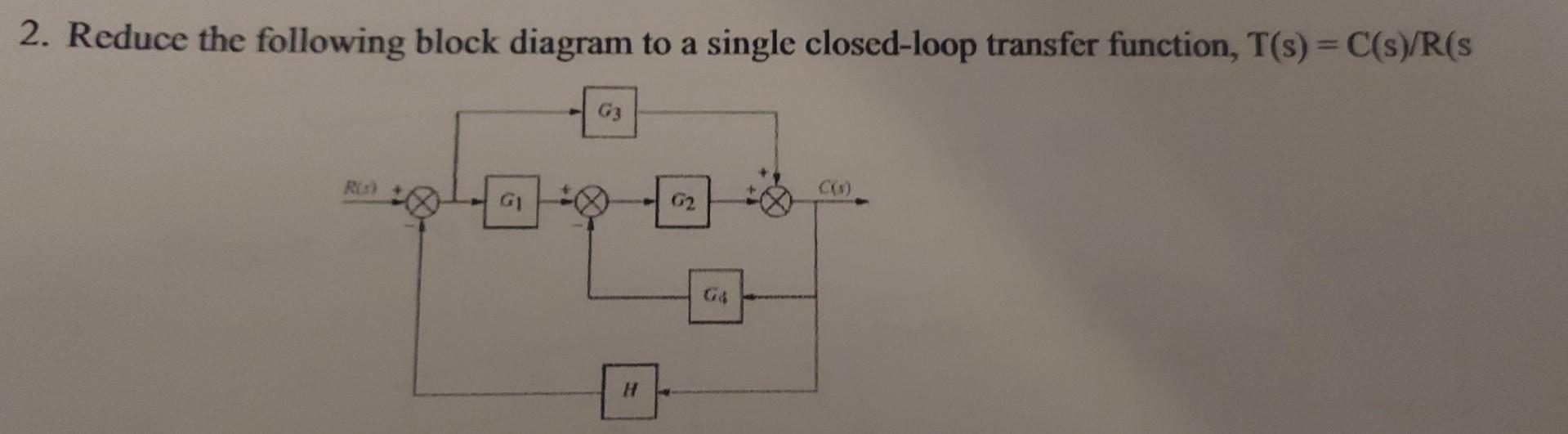 Solved 2. Reduce the following block diagram to a single | Chegg.com