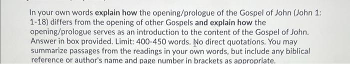 In your own words explain how the opening/prologue of | Chegg.com