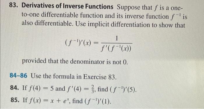 Solved 83. Derivatives Of Inverse Functions Suppose That F | Chegg.com