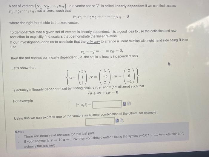 Solved A set of vectors {V1, V2, Vn} in a vector space V is | Chegg.com