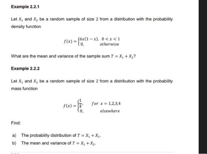 Solved Example 2.2.1 Let X₁ and X₂ be a random sample of | Chegg.com