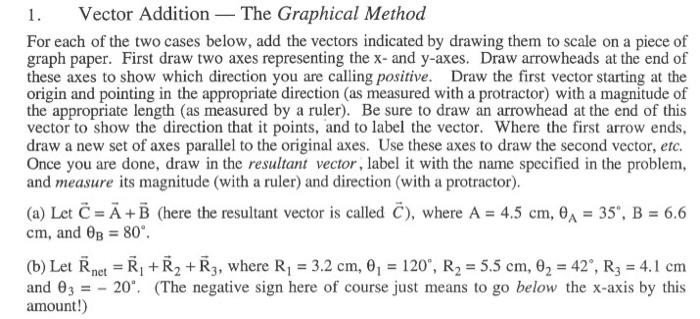 Solved 1. Vector Addition - The Graphical Method For each of | Chegg.com