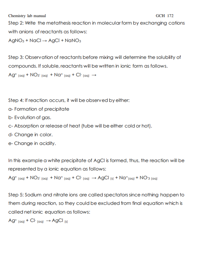 Solved Chemistry Lab Manual Gch 172 Experiment : Properties 