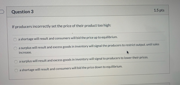 Solved Question 3 1.5 pts If producers incorrectly set the | Chegg.com