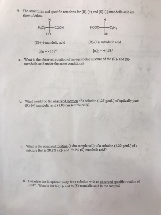 Solved 9. The structures and specific rotations for (R)-(+) | Chegg.com