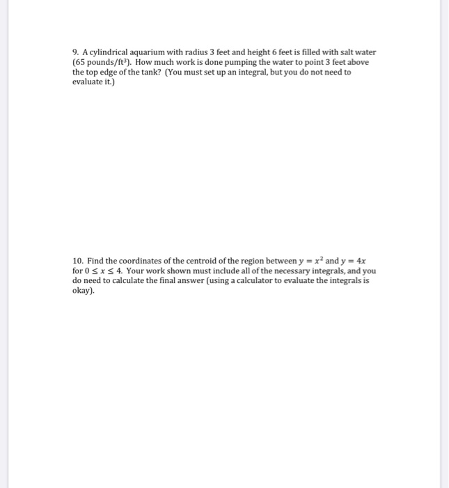 Solved 9. A cylindrical aquarium with radius 3 feet and | Chegg.com